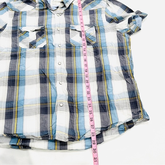 American Eagle Outfitters Mens Vintage White Blue Yellow SS Button Down Shirt - Picture 6 of 7